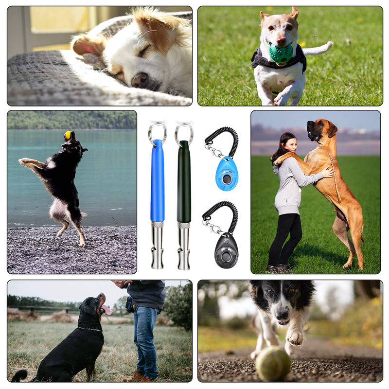 [Australia] - JESOT Dog Training Whistle with Clicker, Adjustable Pitch Ultrasonic Dog Training Kit with Lanyard for Dog Recall Repel Silent Training(4 Pack)(Black+Blue) 