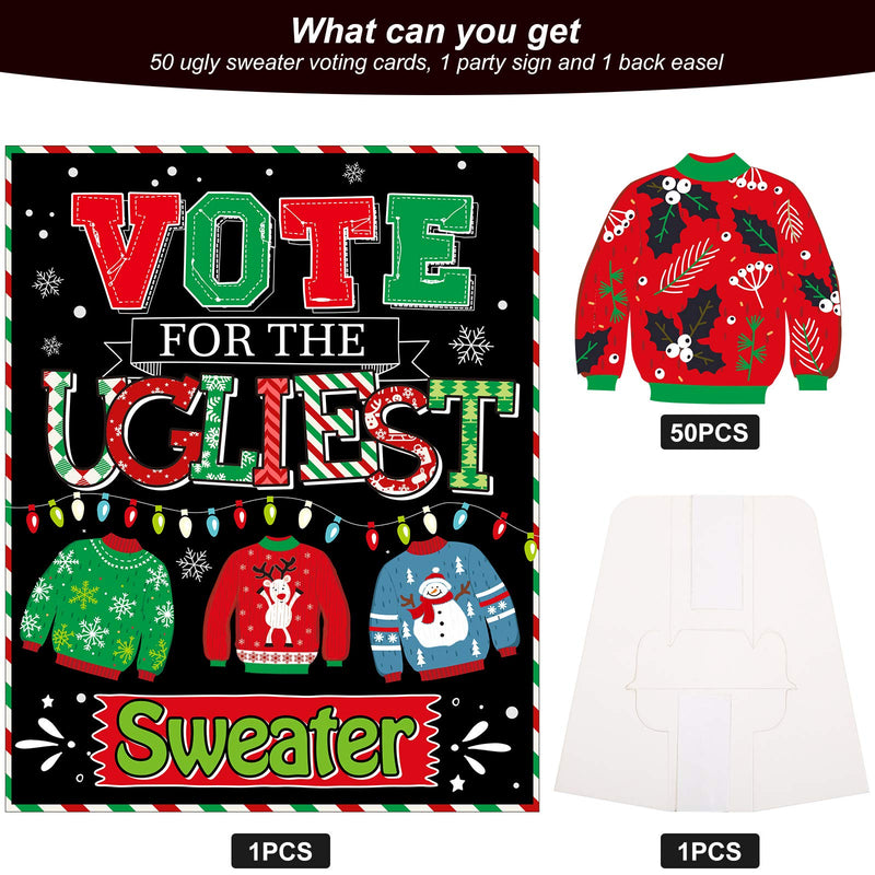 Zonon 52 Pieces Ugly Sweater Party Voting Cards Ugly Sweater Holiday Christmas Party Game Xmas Party Decorations for Winter Christmas New Year Party Supplies - PawsPlanet Australia