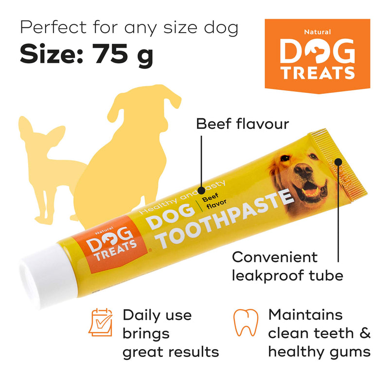 Natural Dog Treats Toothbrush and 4X Toothpaste Kit for Dogs, Beef Flavor Toothpaste, Improves Gum & Tooth Health, Removes & Reduces Plaque 4x Beef Flavour Toothpaste + Toothbrush - PawsPlanet Australia