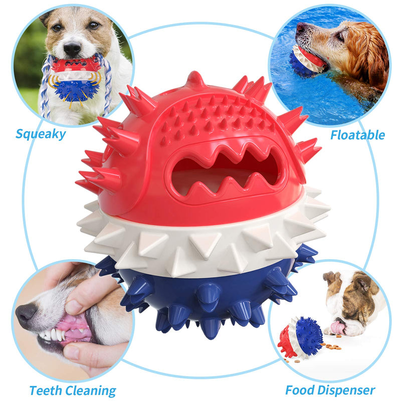 Dog Toys for Aggressive Chewers, Dog Toys Large Breed, Upgraded Tough Durable Dog Chew Toy for Medium Dogs, Pet Chew Toys for Teething, Bouncing Squeaky Dog Toy Ball with Food Dispenser, Red Blue - PawsPlanet Australia