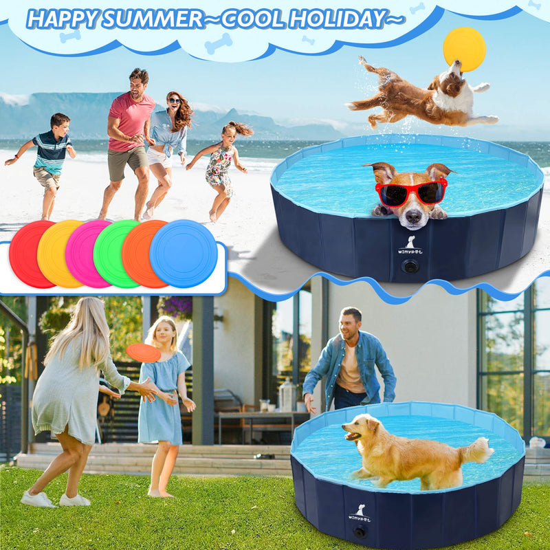 Wimypet M-L Foldable Dog Swimming Pool, Pet Dog Cat Bathing Tub Indoor Outdoor Puppy Pool,PVC non-slip with Reinforced Oxford Walls Bathing Tub Durable Dogs Paddling kids Pool in Yard Garden 160*30CM - PawsPlanet Australia