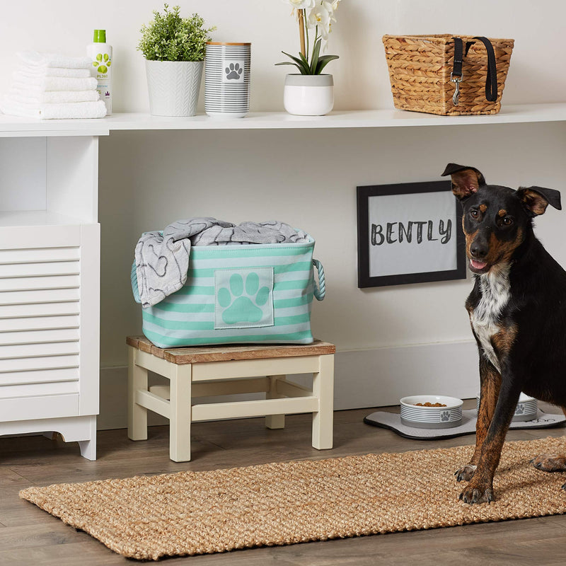 Bone Dry Pet Storage Collection Striped Paw Patch Bin, Small Rectangle, Aqua - PawsPlanet Australia