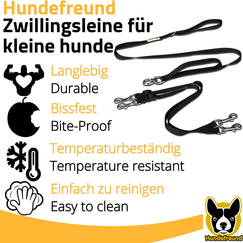 Twin leash for two small dogs | Adjustable double nylon leash for dogs up to 30 kg black - PawsPlanet Australia
