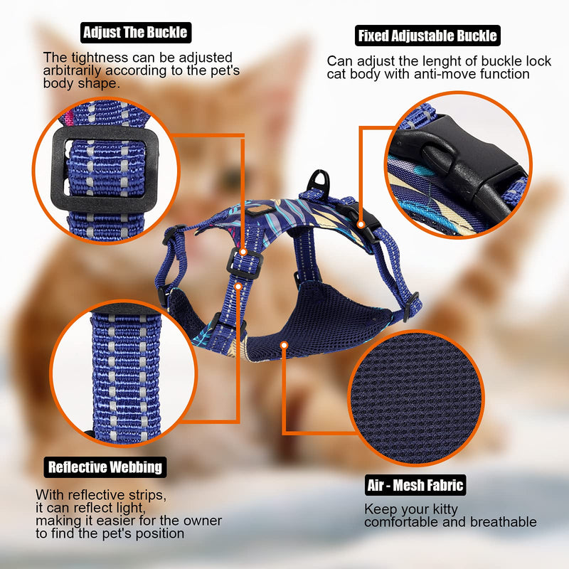 ANTSBOOM Cat Harness and Leash for Walking,Escape Proof Soft Adjustable Cat Safety Harness,Easy Control Breathable Vest Harnesses for Cats,Blue Hawaiian Style,S(Chest:13.3-16.5"/Weight:4.4-9.9LB) 13.3-16.5''/4.4-9.9lb Blue - PawsPlanet Australia