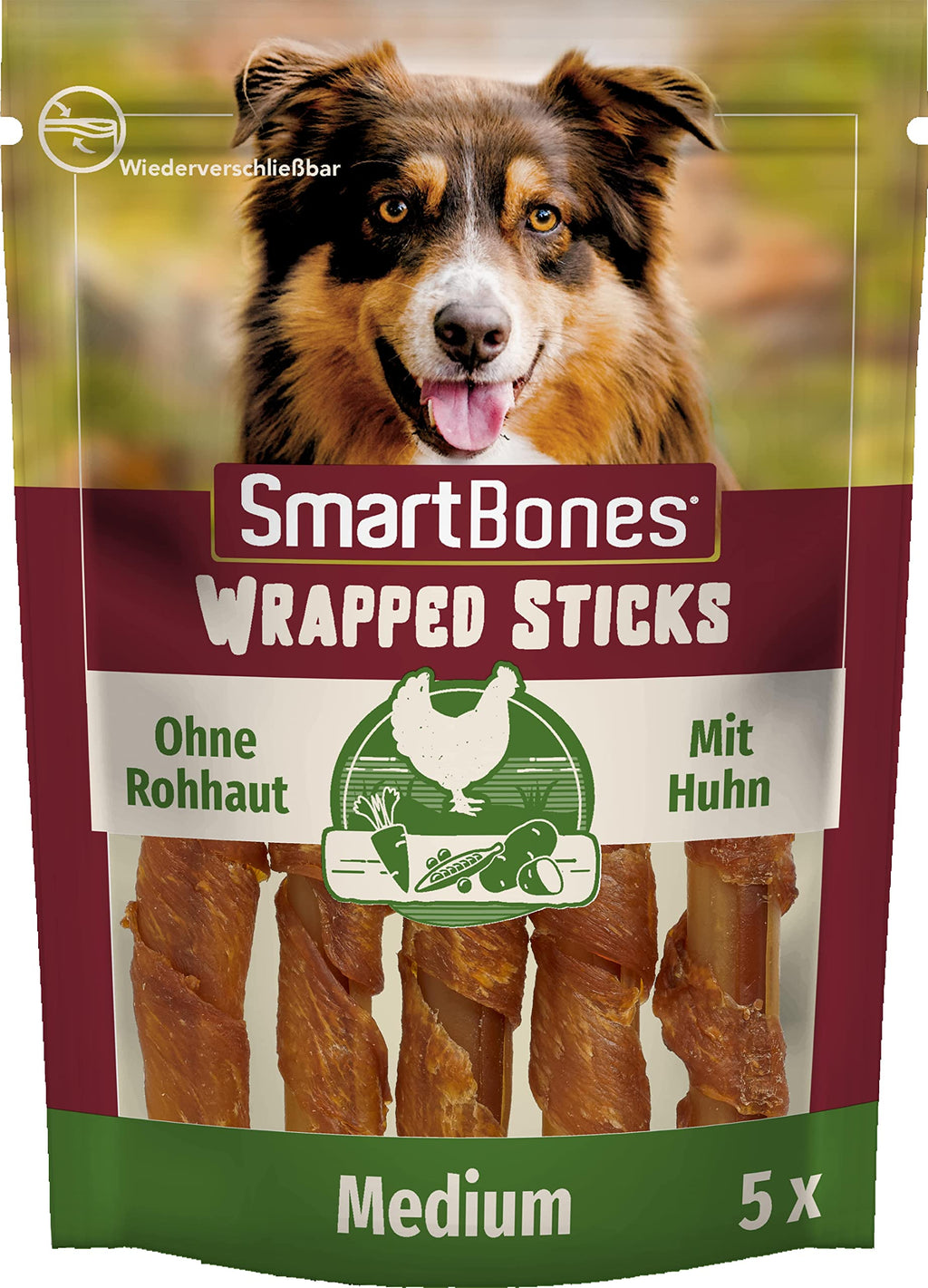 SmartBones Chicken Wrapped Sticks Medium - Dog Snack with Chicken for Medium Dogs, Chewing Sticks with Soft Texture, No Rawhide, Pack of 5 5 Pieces (Pack of 1) Wrapped Sticks Medium (Pack of 5) - PawsPlanet Australia