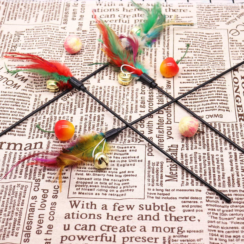 6 Pcs Cat Feather Wand Toys, Cat Color Varied Feather Teaser Practice Stick, Colorful Feathers Bell Toys for Cats and Kittens - PawsPlanet Australia