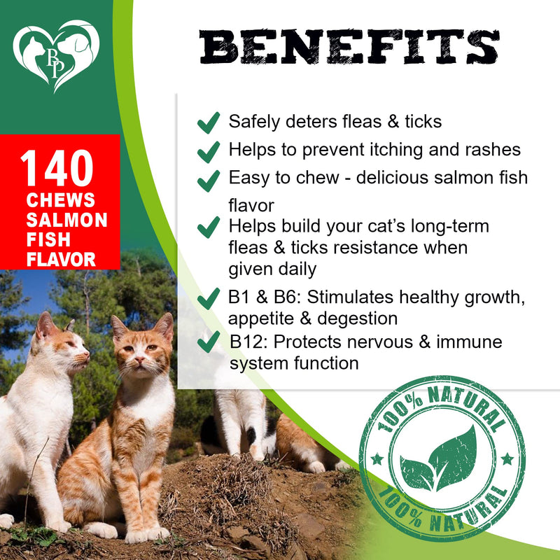 Beloved Pets Flea and Tick Control Treats for Pets - Flea Prevention Soft Chews - Natural Tick Repellent Supplement - Made in USA Chewables - 140 Ct Salmon Fish (only for Cats) - PawsPlanet Australia