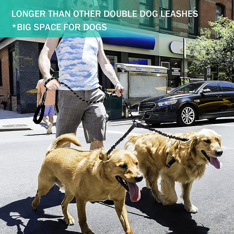 Double leash, no tangle, reflective dog leash for two dogs, double leash with padded handles, highly elastic short holder, for two dogs for walking/training - PawsPlanet Australia