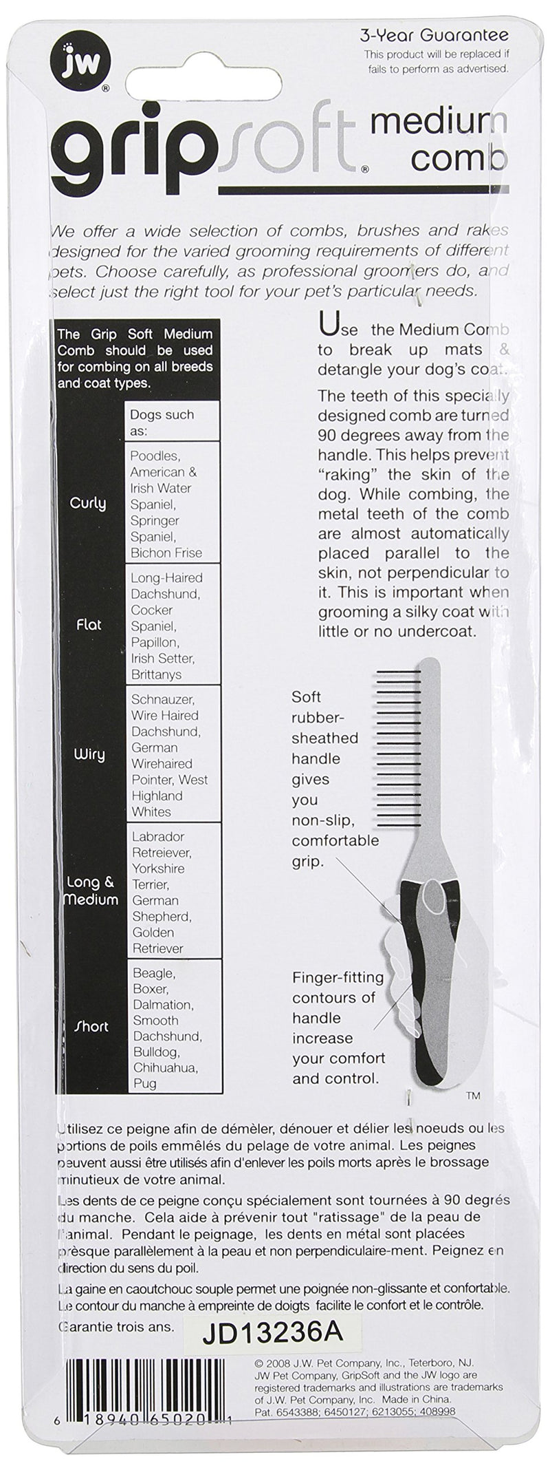 [Australia] - JW Pet Company GripSoft Medium Comb for Dogs 