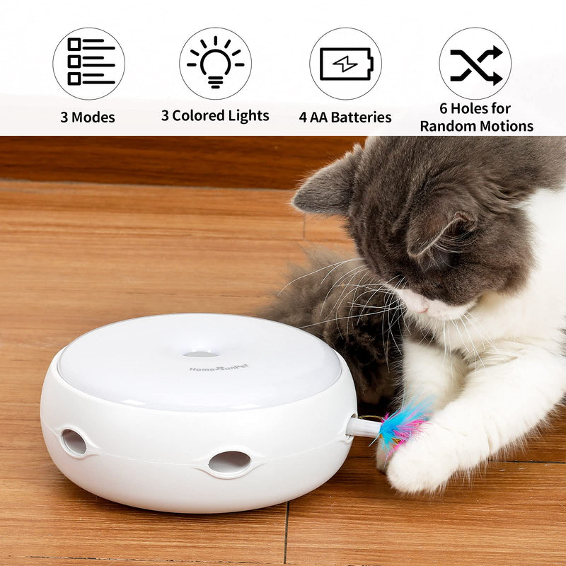 Cat Toy Interactive Feather Smart Kitten Teaser Toy 2021 UPGRADE Silent Version Electronic,Auto Three Modes Random Rotating Feather, Plus Day & Night Sensor, Stimulates Cat's Senses Funny Pet Toys White - PawsPlanet Australia