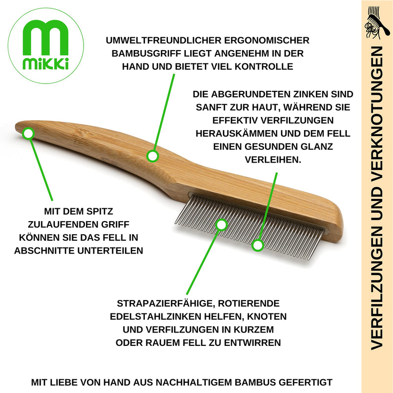 Mikki Bamboo Anti-Tangle Comb for Dog, Cat, Puppy with Fine Short and Medium Hair Coats, Removes Knots, Matts and Tangles, Handmade from Natural Bamboo - PawsPlanet Australia