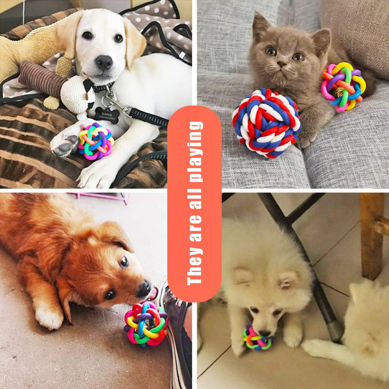 NANAOUS 6 PC Pet Puppy Dog Cat Colorful Dog Rubber Ball with Bell, 5.5 cm / 6.5 cm 6.8 cm / 7cm / 8.5 cm / 9.5Woven Ball, with Bell Dog Toy Ball Pet Supplies, Interactive Dog/Cat Toy Ball - PawsPlanet Australia