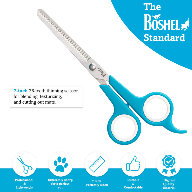 BOSHEL Dog Thinning Shears - 7" Straight Dog Trimming Shears With Safe Rounded Tips - 26 Teeth Pet Grooming Scissors For Blending & Texturizing - Dog Grooming Shears - Cat & Dog Grooming Scissors - PawsPlanet Australia