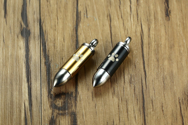 [Australia] - HUANIAN Stainless Steel The Bullet Urn Necklace for The Dog paw Keepsake Memorial Cremation Jewelry Gold 