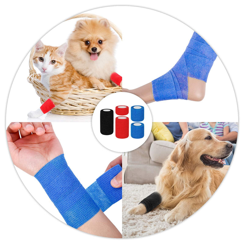 Heyu-Lotus 5 Rolls Vet Wrap Self Adherent Bandage Elastic Cohesive Bandages Breathable Non Woven Pet Bandage Tapes for Dog, Cat, Horse (Black, Red, Blue) - PawsPlanet Australia