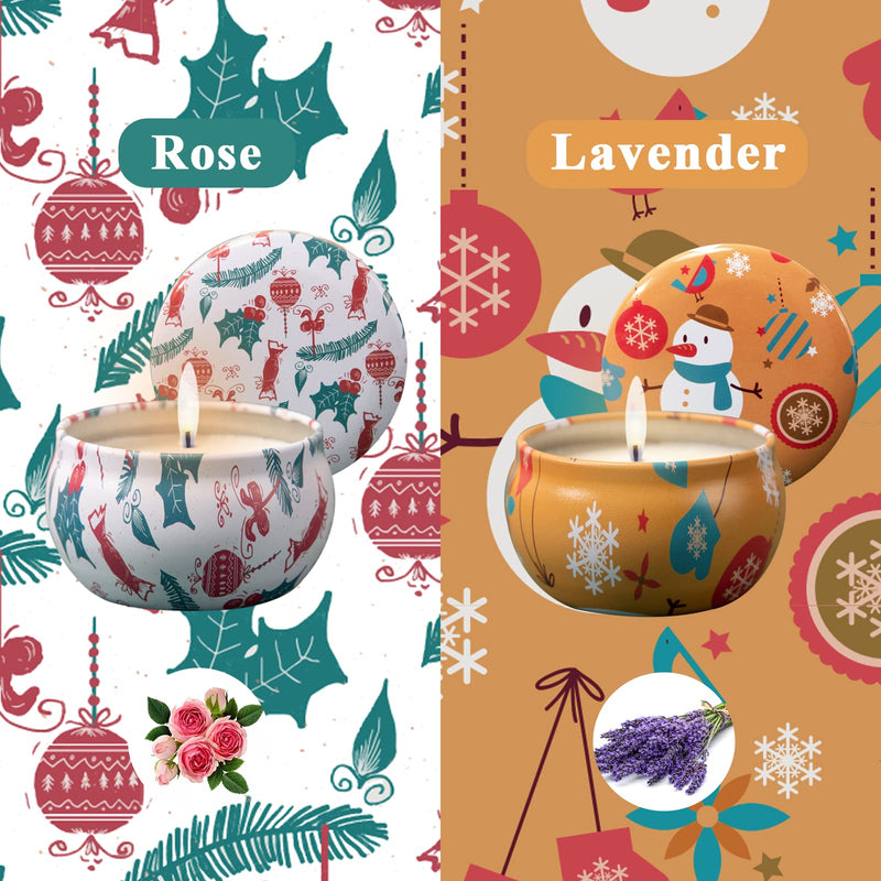 2 Pack Aromatherapy Candles, 2.5 oz Christmas Candle，Soy Scented Candle for Christmas, Thanksgiving Day, Candle Gift Set, Portable Small Jar Candles Set, Home Decor Tin Candle Pack Christmas (Rose +Lavender) - PawsPlanet Australia