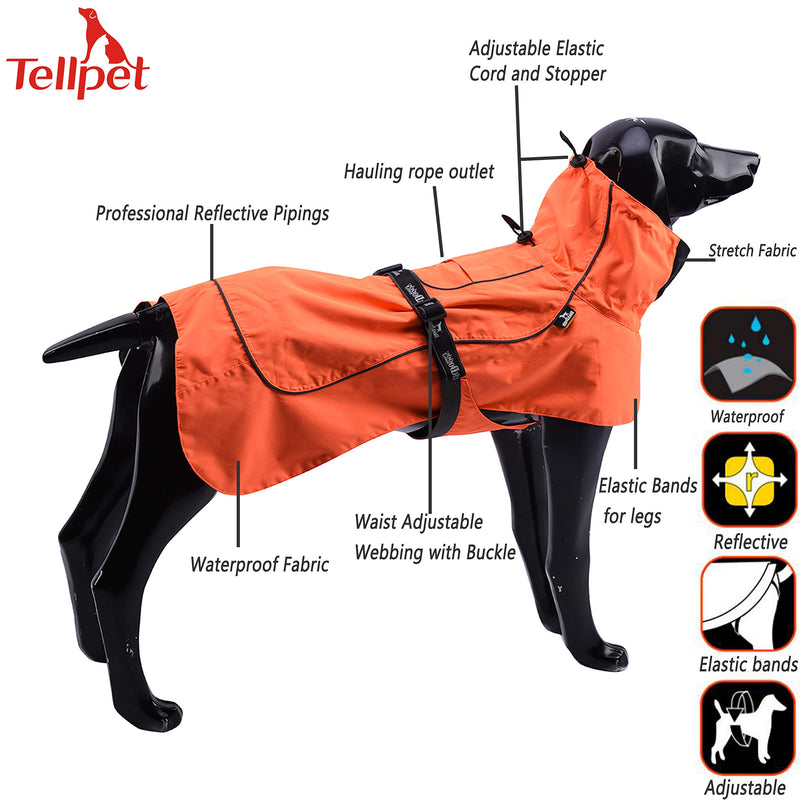 [Australia] - Tellpet Dog Jacket Waterproof Dog Raincoat, Reflective Dog Jacket XXL(Chest:31.5-37.5",Back Length:22") Orange 