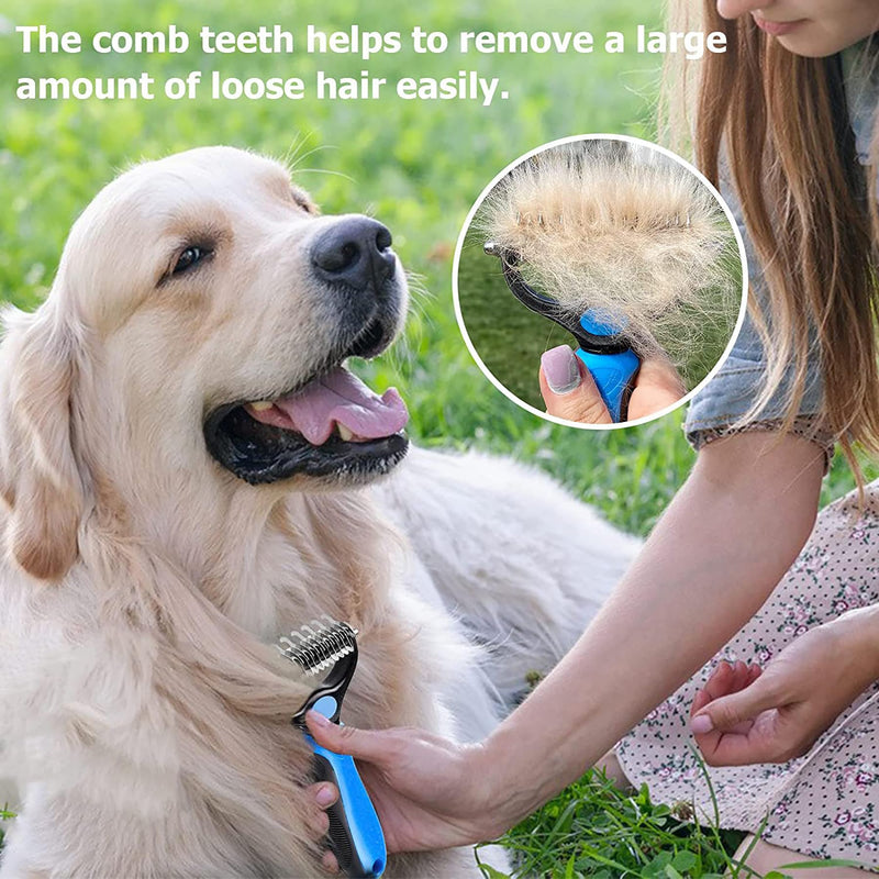 BELSVOR dog brush, cat brush, dog brush 17+9 teeth, dog brush for dogs and cats, dog brush for long hair for opening knots/undercoat, undercoat brush for dogs with comb - PawsPlanet Australia