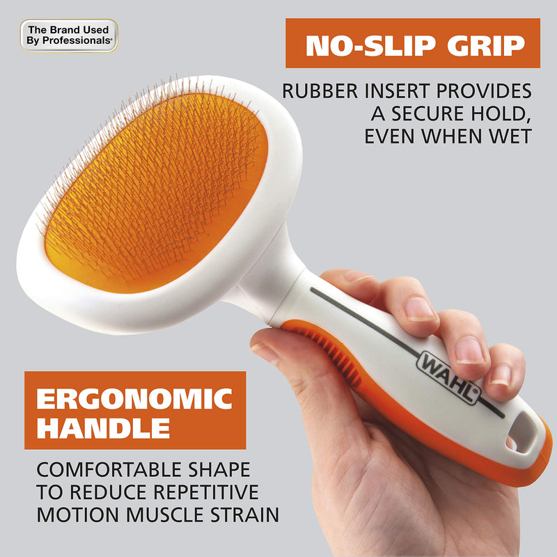 WAHL Premium Large Pet Slicker Brush with Ergronomic Rubber Grips for Comfortable Brushing of Dogs and Cats - Model 858407,Orange/White - PawsPlanet Australia