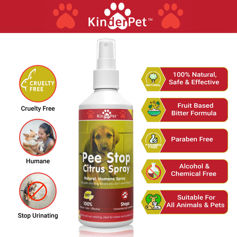 KinderPet Pee Stop Spray Urine Stop for Cat and Dog Repellent Stop Cats and Dogs Repeat Marking Indoors and Outdoors 100% Natural Enzyme Urine Destroyer 250 ML - PawsPlanet Australia