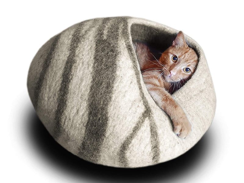 [Australia] - MEOWFIA Premium Felt Cat Bed Cave (Medium) - Handmade 100% Merino Wool Bed for Cats and Kittens Light Grey 