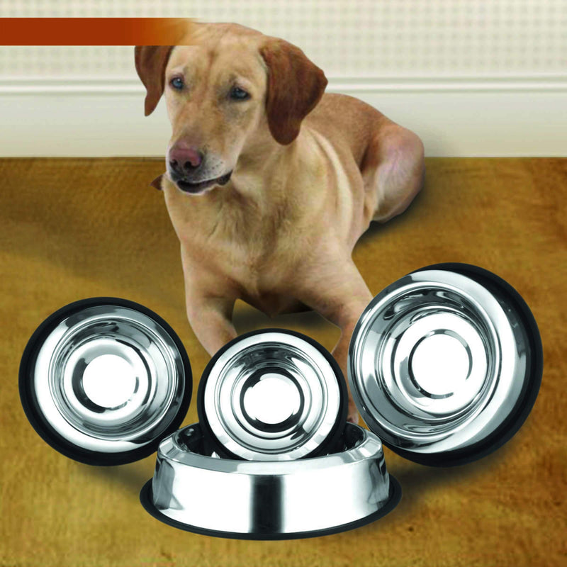 Shapes Bow-Wow Stainless Steel Ribbed Pet Bowls - Smooth Finish, Easy to Clean & Rust Resistant - Food Safe Pet Bowl for Feeding Dinner Watering - Non-Skid Dog Cat Feed Bowl, 0.5 Quart - Set Of 2 - PawsPlanet Australia