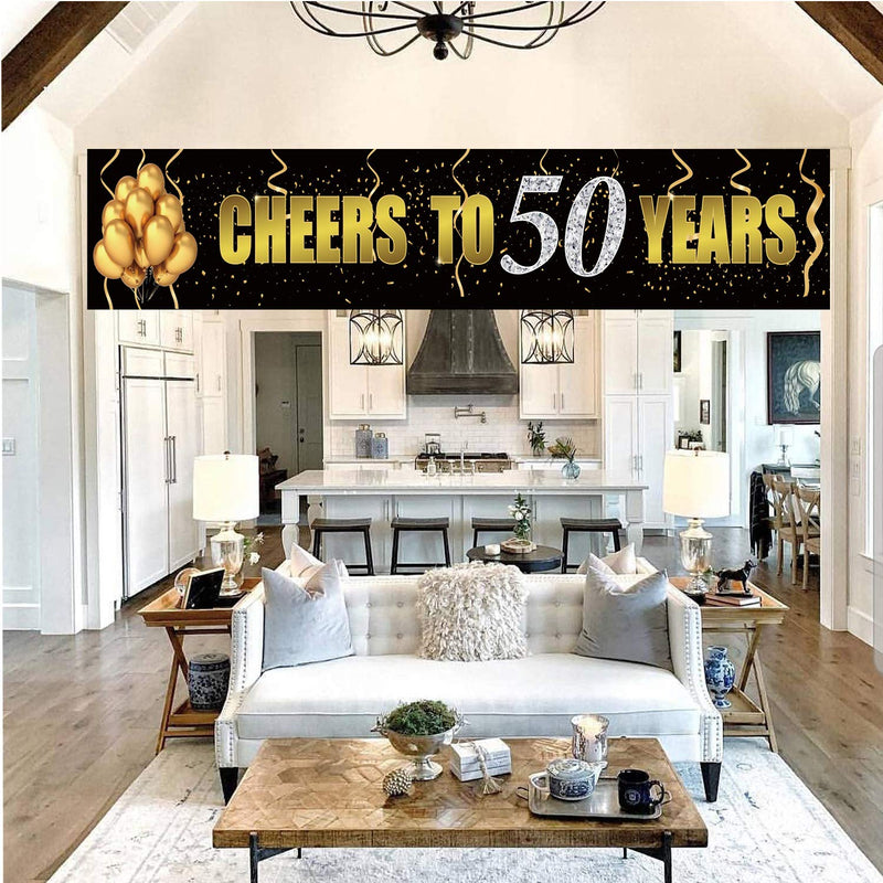 Gyzone Cheers to 50 Years Banner,Large Xmas Sign,Huge Xmas House Home Outdoor Party Decorations for 50 Years (Cheers to 50 Years) - PawsPlanet Australia