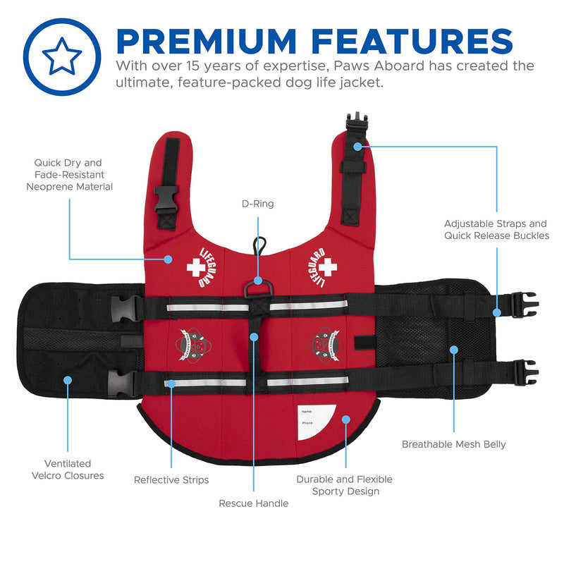 Paws Aboard Dog Life Jacket,  Neoprene Dog Life Vest for Swimming and Boating - Red - PawsPlanet Australia