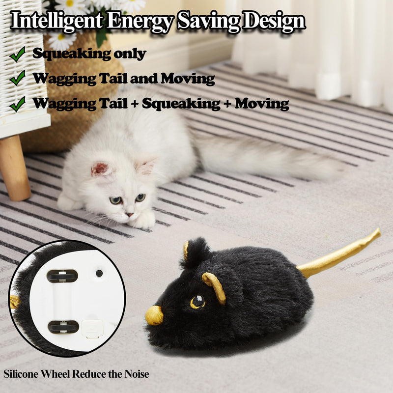Vealind Interactive Cat Toy Self-employment, Automatic Cat Toy Intelligence with 3 Feathers, Movable Wheel and Wagging Tail, Toy for Cats USB Rechargeable (Black) Black - PawsPlanet Australia