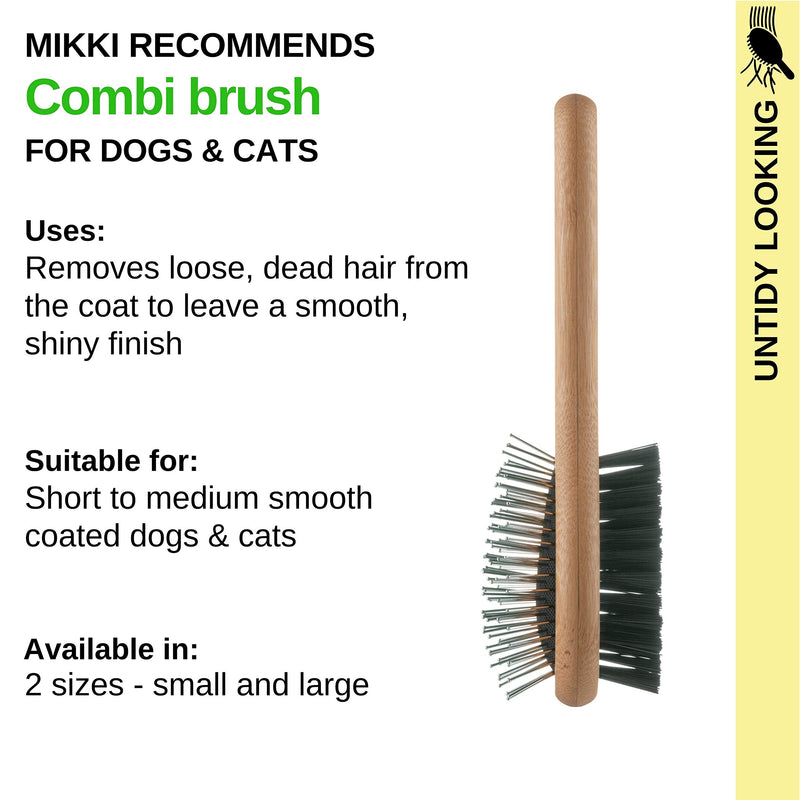 Mikki Bamboo Combi Brush, for Grooming Dog, Cat, Puppy with Smooth Short and Medium Hair Coats, Handmade from Natural Sustainable Bamboo, Small - PawsPlanet Australia