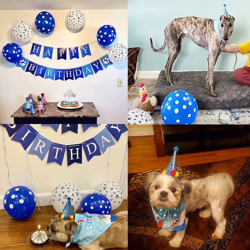 PTDECOR Dog Birthday Bandana Hat Set, Birthday Girl Dog Hat Scarf Bow tie Happy Birthday Banner Balloon Dog First Birthday Party Supplies Decorations Blue - PawsPlanet Australia