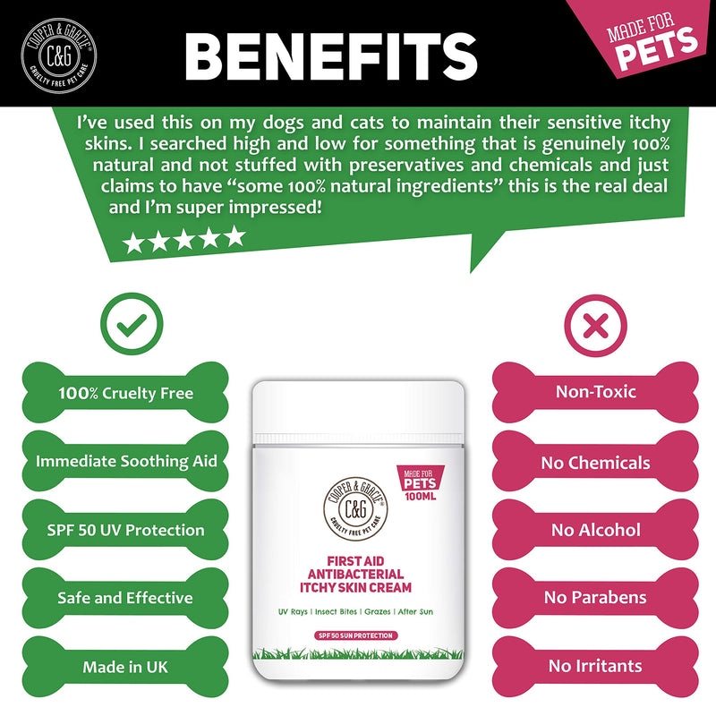 C&G PETS | FIRST AID ANTIBACTERIAL ITCHY SKIN CREAM WITH SPF 50 | 100% NATURAL ESSENTIAL OIL | MAINTAINS CRACKED ITCHY SKIN |LICK SAFE NON TOXIC NON IRRITANT |HIGHLY ABSORBENT SUN CREAM FOR DOGS 100ML - PawsPlanet Australia