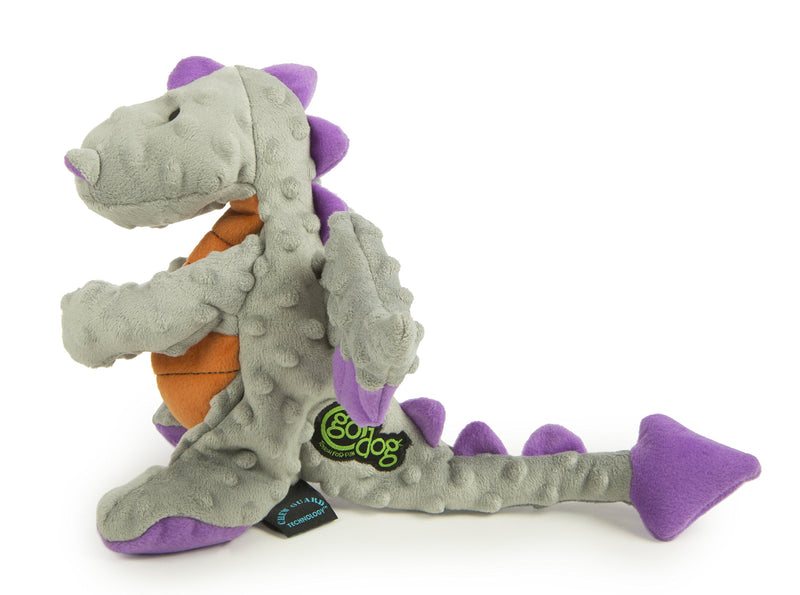 [Australia] - goDog Dragon with Chew Guard Technology Tough Plush Dog Toy, Gray, Large 