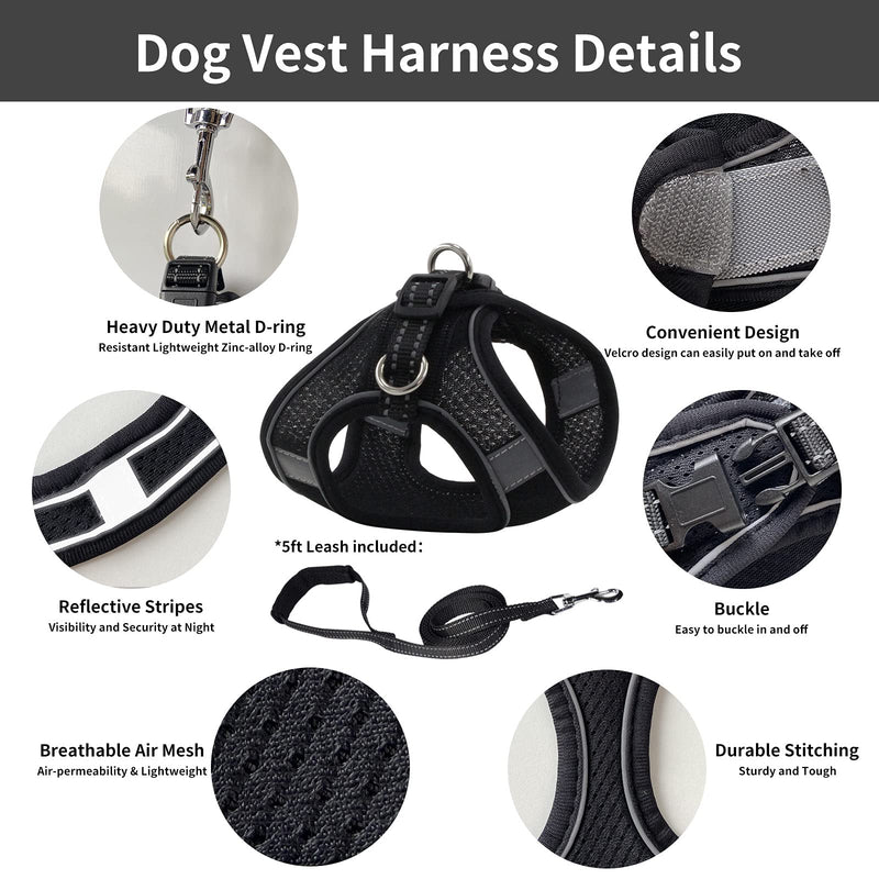 JOYPAWS Step in Dog Harness and Leash Set - Breathable All Weather Air Mesh, Reflective Bands, Escape Proof, No Pull Pet Supplies, Step-in Vest Harness for Small and Medium Dogs XXXS (Chest 10"-11.5") Black - PawsPlanet Australia