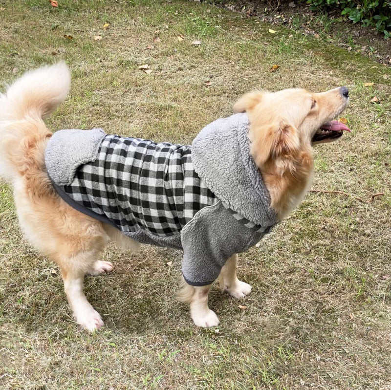 Idepet Reversible Winter Dog Coat for Cold Weather, Cozy Plaid Dog Clothes with Detachable Hat Windproof Outdoor Warm Pet Dog Apparel Small - PawsPlanet Australia