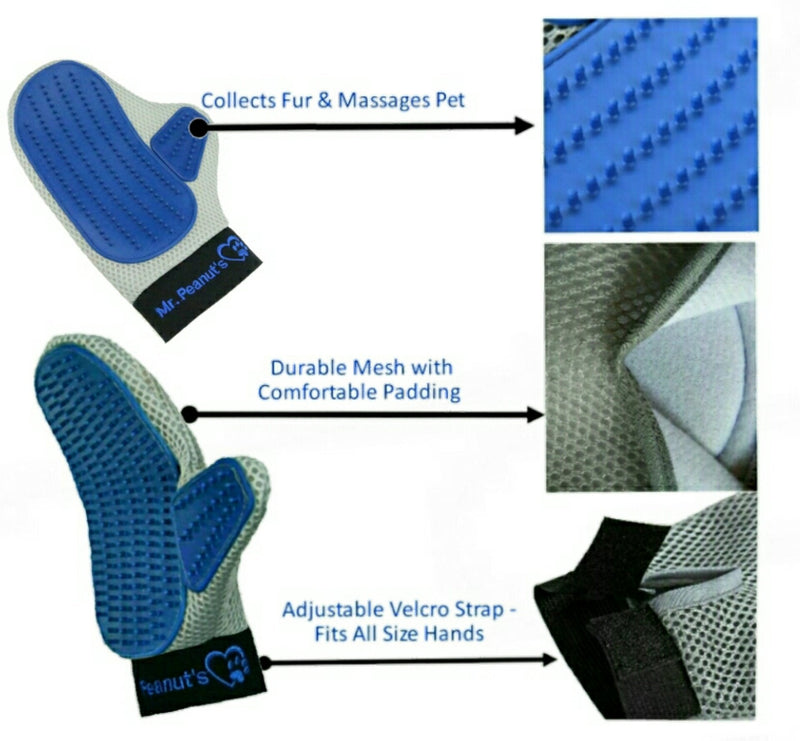 Mr. Peanut's Grooming Glove Brush and Deshedding Aid - Pet Hair Remover Mitt - for Long and Short Hair Grooming of Dogs, Horses, Bunnies and Some Agreeable Cats - PawsPlanet Australia