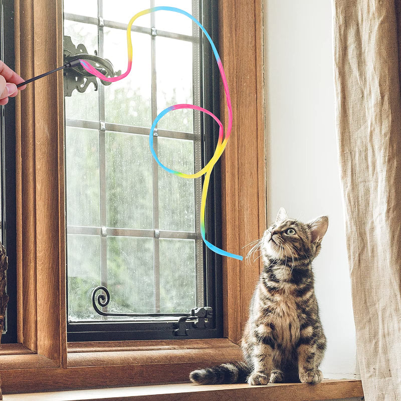 cobee Interactive Magic Wand for Cats, Rainbow Magic Wand for Cats Toy Cat Charmer String Kitten Ribbon Toy Ribbon Charmer for Playing (3 pieces, 30cm) 3 pieces, 30cm - PawsPlanet Australia