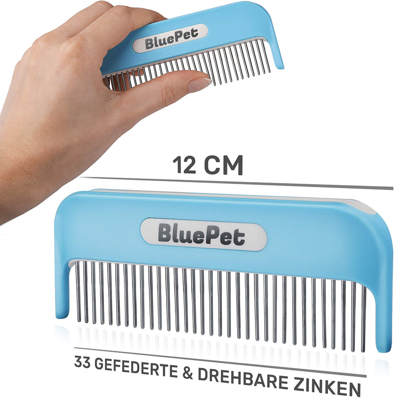 BluePet "Magic Comb" patented with rotating & yielding teeth - For long-haired dogs and cats - Removes knots and untangles the fur - Also for humans Blue - PawsPlanet Australia