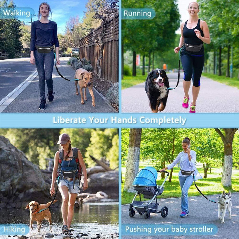 Jogging leash for dogs - hands-free leash with belt bag, 120 cm to 150 cm adjustable and with reflective seams hip belt bungee leash, for large medium dogs running, jogging, hiking - PawsPlanet Australia