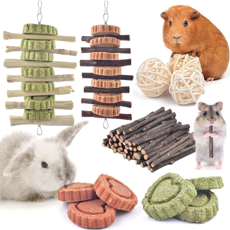 ERKOON Pack of 12 rabbit toys, hamster toys, chinchilla rabbits, Timothy hay, carrot, grass cake, apple sticks, dental care treats, chinchilla, guinea pig, gerbil, chewing, molar accessories - PawsPlanet Australia