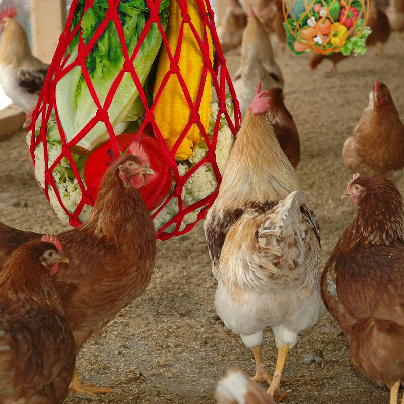 4 Pieces Chicken Vegetable String Bag Chicken Cabbage Feeder Treat Feeding Tool Chicken Vegetable Cabbage Snack Hanging Feeder Toys with Hook for Chickens, Goose, Duck, Large Birds - PawsPlanet Australia