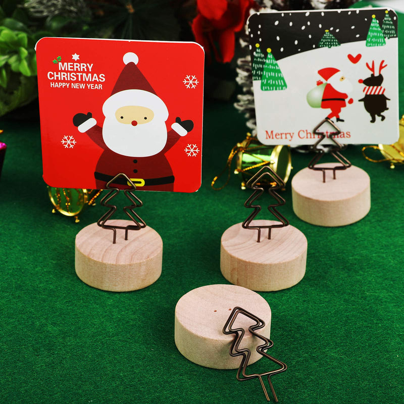 ADXCO 24 Pack Christmas Party Decoration Card Holders Wooden Base Card Holders Rustic Iron Wire Picture Picks Clip Holder Picture Memo Note Photo Clip for Wedding Office Christmas Table Decorations - PawsPlanet Australia