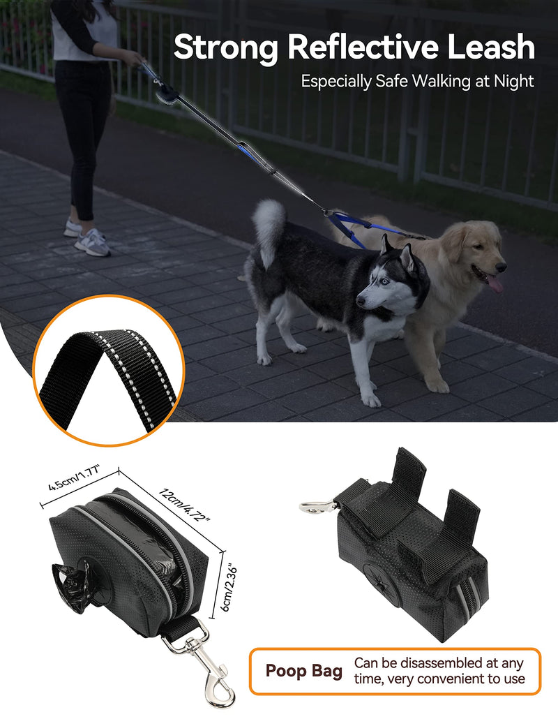 YOUTHINK Double Leash Dog Leash for 2 Dogs No Tangle Reflective Dog Leash Double Padded Handles Adjustable Splitter Leashes with Poop Bag Dispenser for Dogs up to 50 kg - PawsPlanet Australia