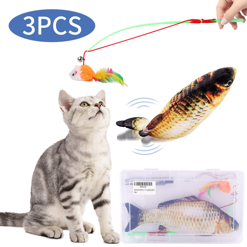 [Australia] - FiGoal Cat Toy Set Realistic Moving Fish Flopping Interactive Wiggle Moving Cat Kicker Fish Toy with Plush Interactive Cat Toys, Fun Toy for Cat Exercise Yellow 