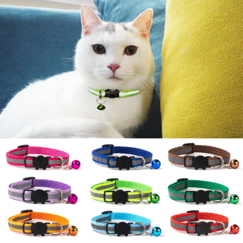 TSHAOUN Pack of 15 Adjustable Reflective Cat Collars with Safety Clasp, Fluorescent Kitten Collars with Bell for Domestic Cats, Small Dogs Adjustable 19-32 cm - PawsPlanet Australia