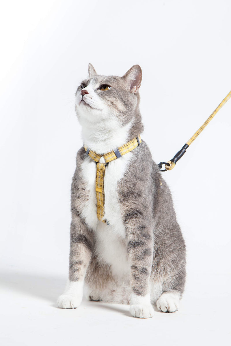 Touchdog TOUCHCAT Cat Harness and Leash Cat Set Walking Adjustable Soft Mesh Escape ProofBest for Kitten Walking (10MM-S, PLAID YELLOW) 10MM-S - PawsPlanet Australia