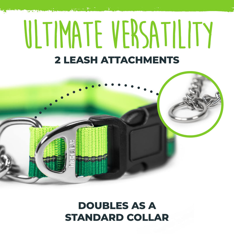 Mighty Paw Martingale Dog Collar 2.0 | Trainer Approved Limited Slip Collar with Stainless Steel Chain & Heavy Duty Buckle. Modified Cinch Collar for Gentle & Effective Pet Training S/M Green - PawsPlanet Australia
