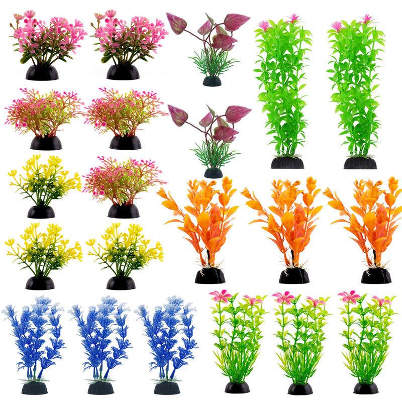 [Australia] - CousDUoBe Aquarium Decorations 21 Pack Lifelike Plastic Decor Fish Tank Plants,Used for Household and Office Aquarium Simulation Plastic Hydroponic Plants 21-Pack（Maximum 7.8 inches） 