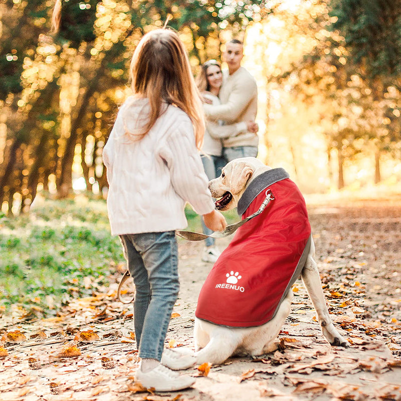 IREENUO Dog Raincoat, 100% Waterproof Dog Warm Jacket for Fall Winter, Rainproof Coat with Adjustable Velcro & Reflective Stripes for Medium Large Dogs X-Large Red - PawsPlanet Australia