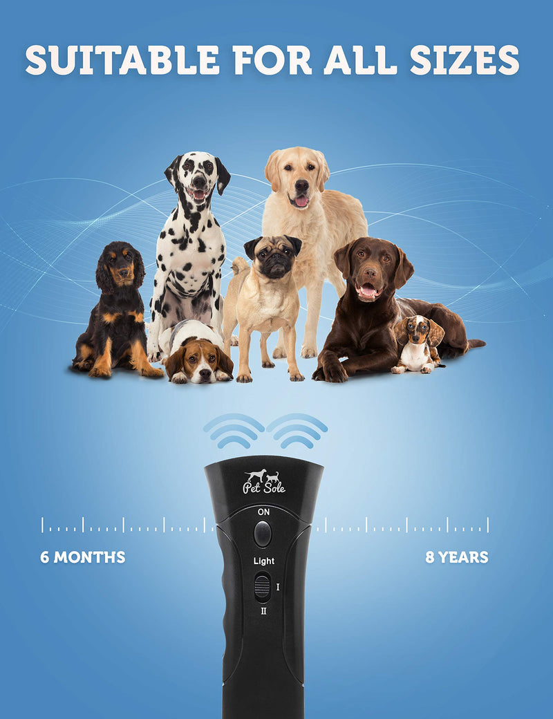 [Australia] - PETSOLE Anti Barking Device - Ultrasonic Dog Barking Deterrent & 3 in 1 Bark Control Tool, Pet Training Device, Handheld Trainer, Stop Barking & Repellent Indoor Outdoor Black 